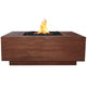 Concrete gas fire pit with flames, square burner opening in cafe brown finish