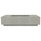 Light gray concrete gas fire pit with rectangular burner opening and solid base.