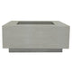 Square concrete gas fire pit with recessed burner opening, light gray finish