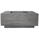 Concrete gas fire pit with square burner opening and dark gray base, recessed top