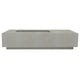 Concrete gas fire pit in light gray with a rectangular burner opening and raised ledge
