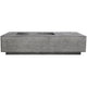 Concrete gas fire pit in medium light gray with a rectangular burner opening