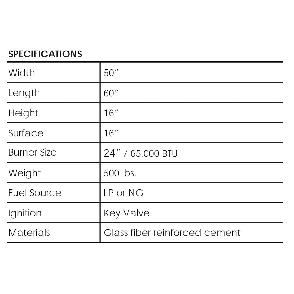 Prism Hardscapes PH-438 Tavola 7 Concrete Gas Fire Pit, 60x50-Inch