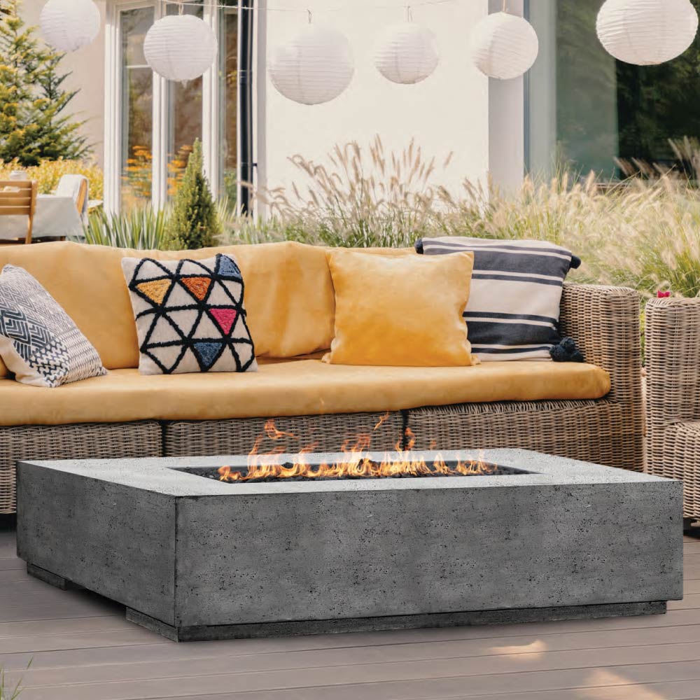 Prism Hardscapes Tavola 8 Concrete Gas Fire Pit, 60x32-Inch