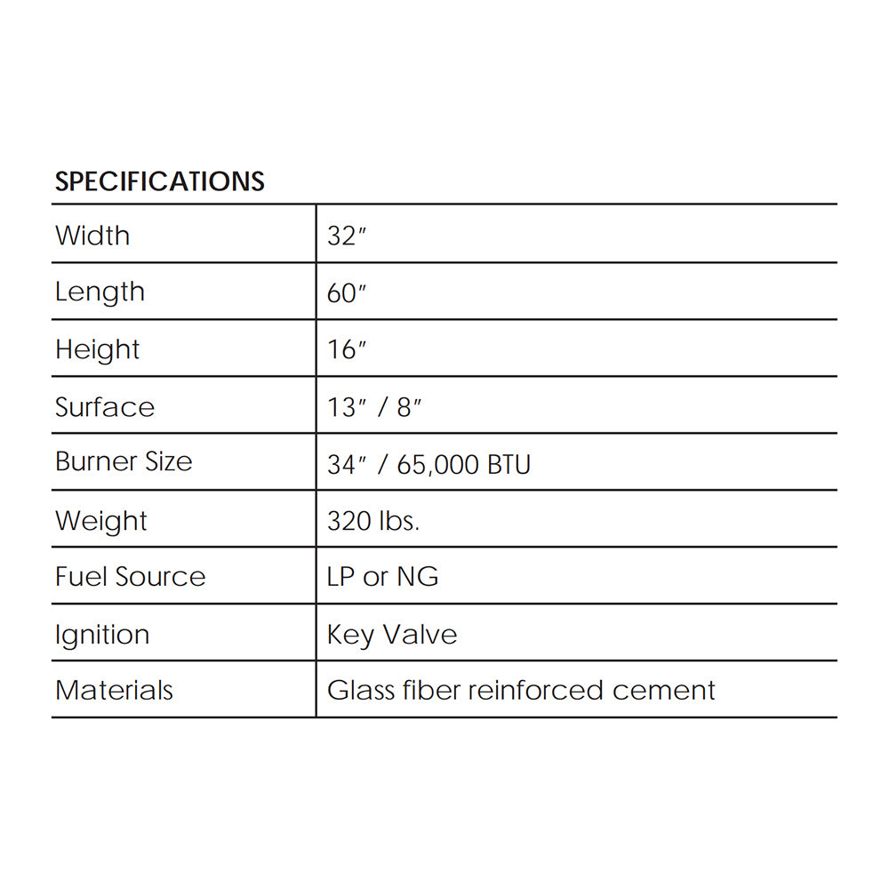 Prism Hardscapes PH-473 Tavola 8 Concrete Gas Fire Pit, 60x32-Inch