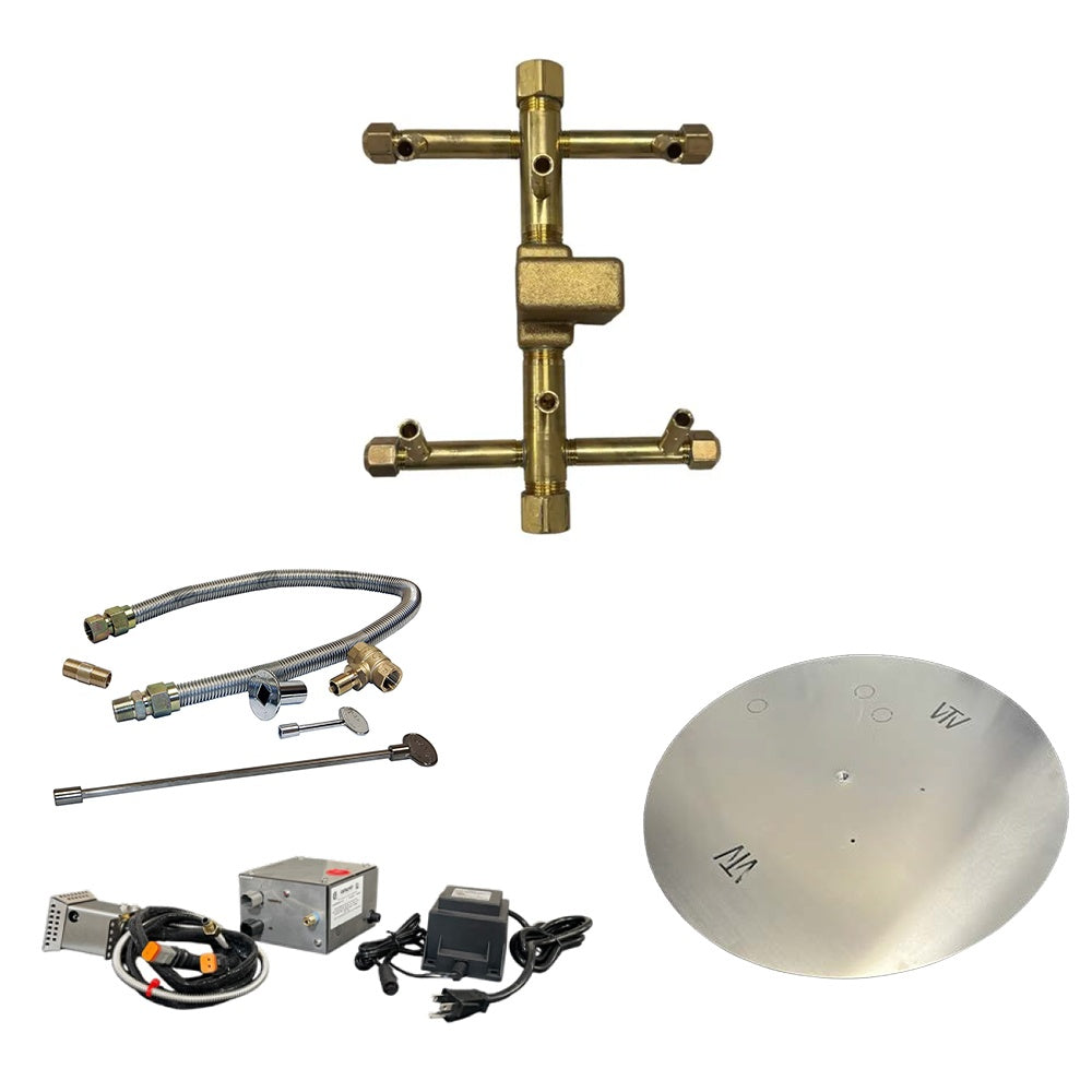 Electronic ignition burner kit with brass cross manifold, flex hoses, and ignition modules