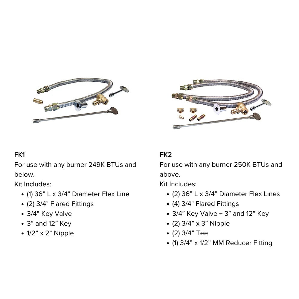Electronic ignition burner kit flex lines and fittings for FK1 and FK2 burner connections