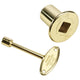Valve key set with polished brass face and brass key, black-back cap included