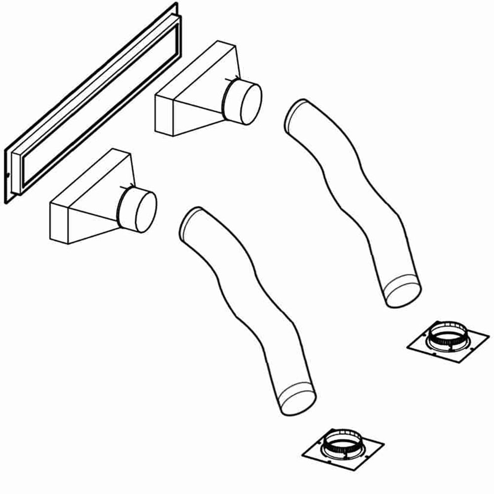 Front grill heat management system components with metal rails and vent tubes, square base