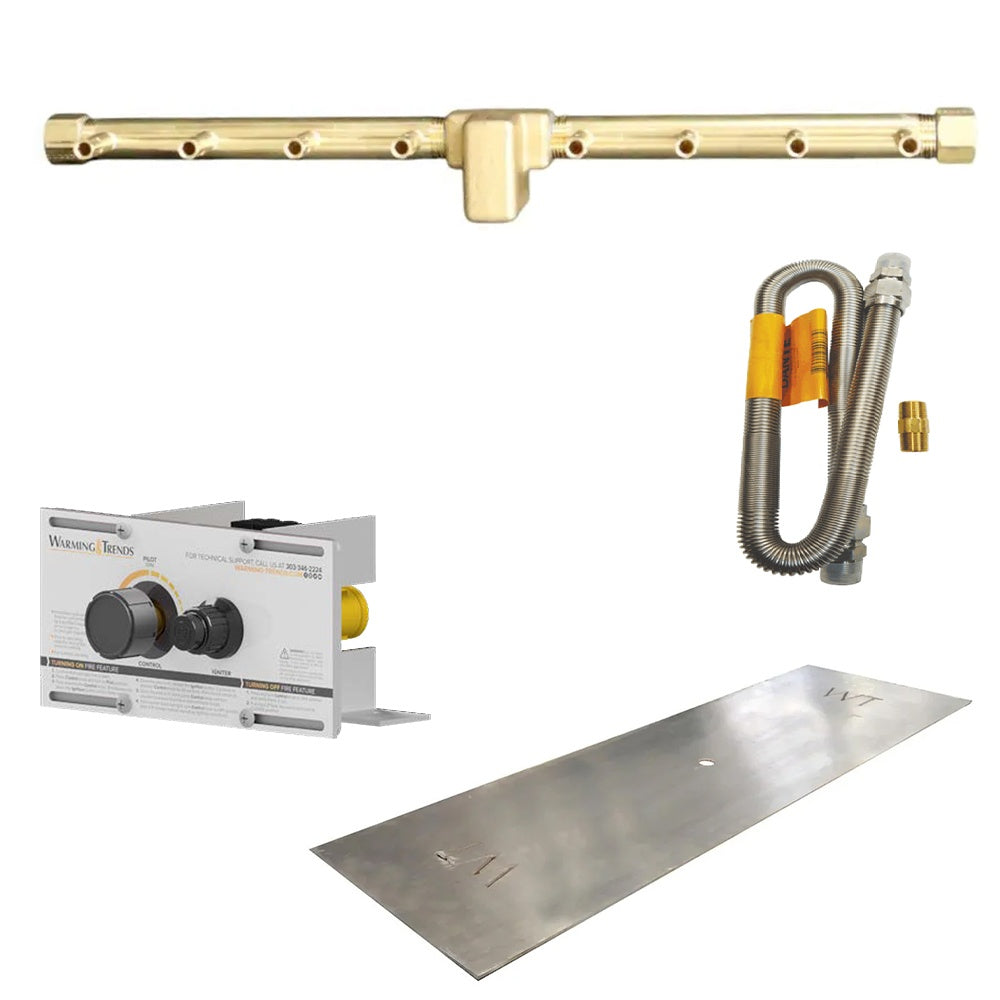 Linear burner ignitor kit: brass tube, ignition wiring, and metal burner plate