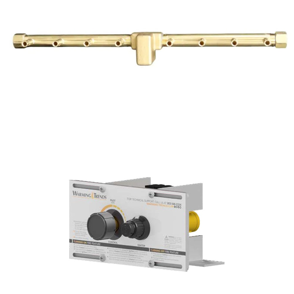 Linear brass burner tube with control box for ignition spark system