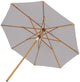 10-foot deluxe patio umbrella with light gray canopy and wooden frame, open