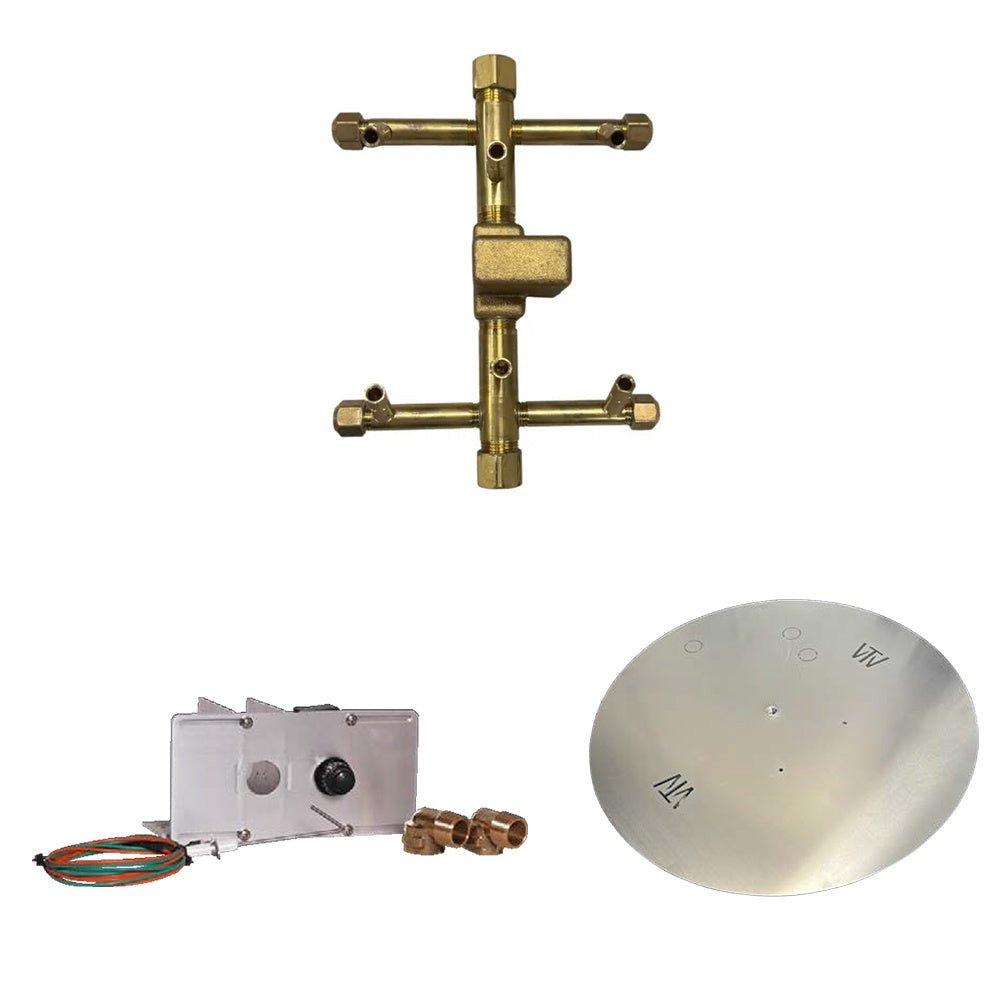 Brass push-button ignition burner manifold with control module and fittings