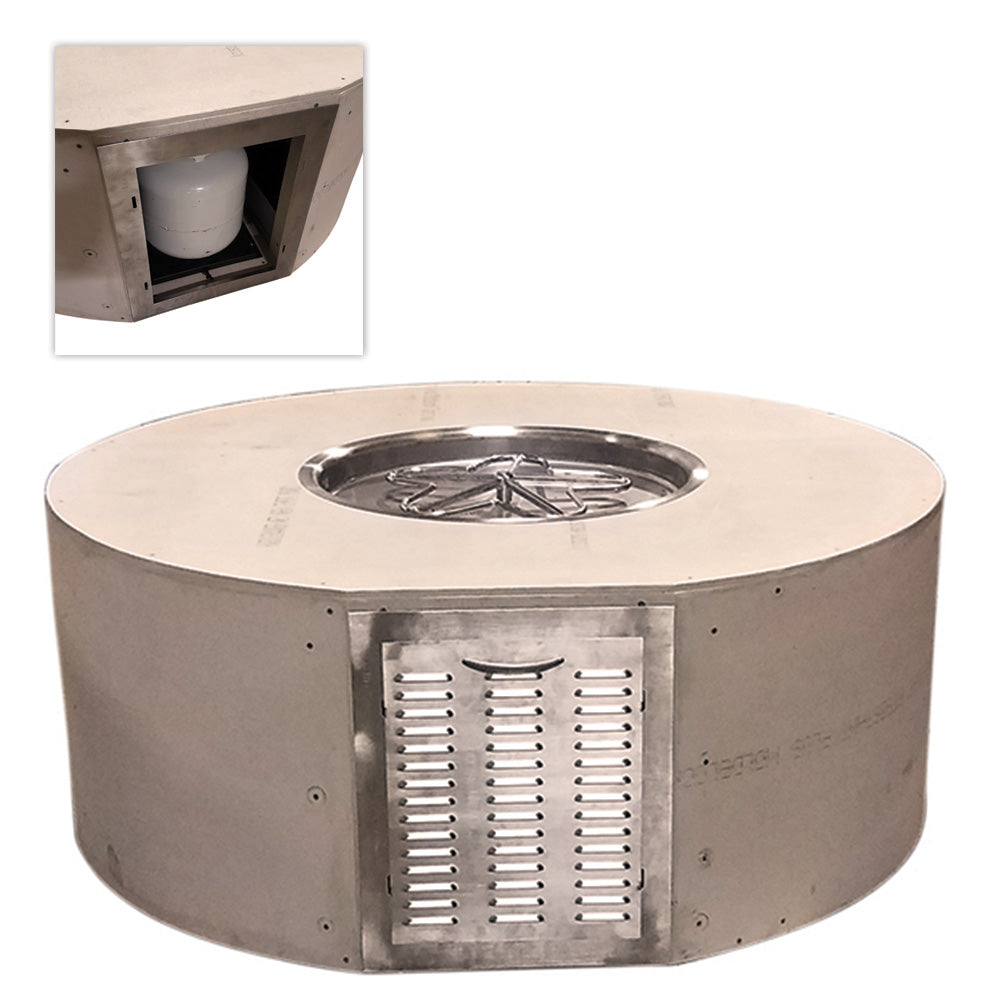 Round metal fire pit enclosure kit with propane door and burner top