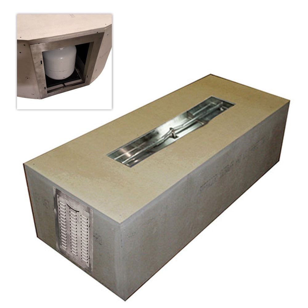 HPC Fire 80x24-Inch Rectangular Unfinished Small Tank Gas Fire Pit Enclosure Kit with Trough Burner and Propane Door