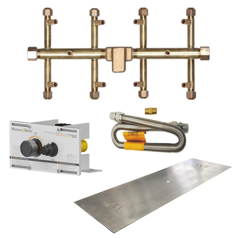 Brass tree-style gas ignition burner kit with controller box, flex cable, and metal plate