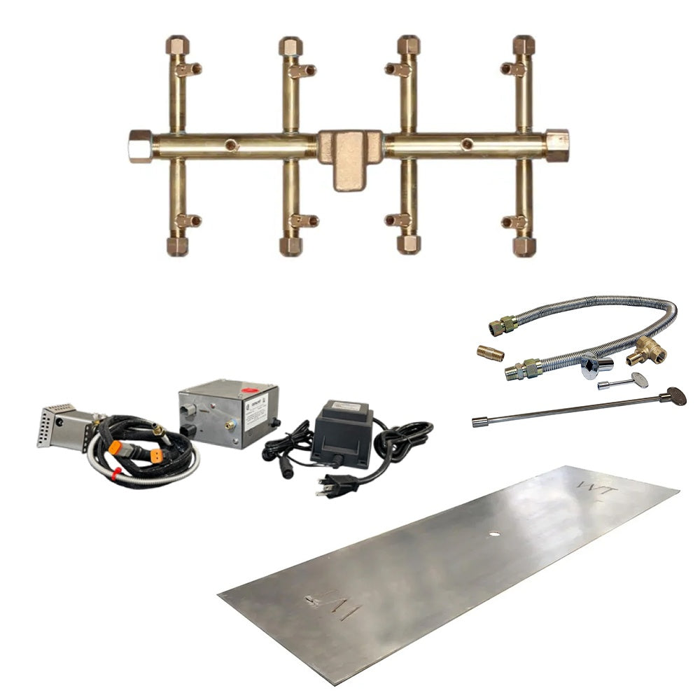 Electronic ignition burner kit manifold with control boxes, cables, and stainless mounting plate