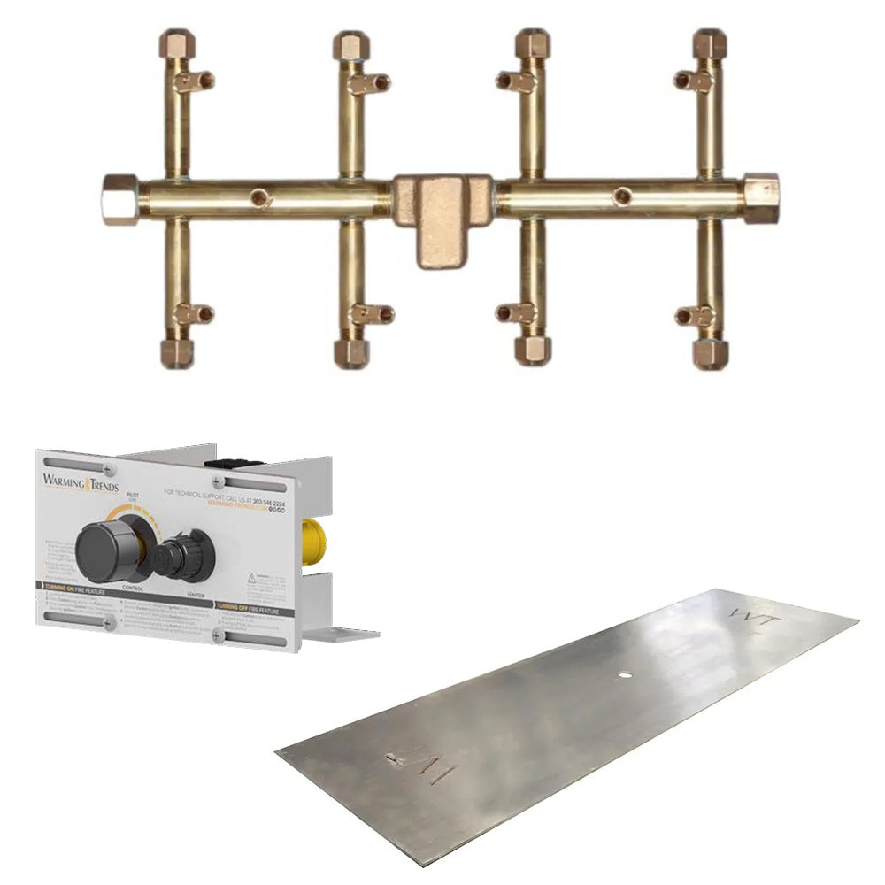 Brass tree-style gas burner manifold with controller box and stainless steel burner plate