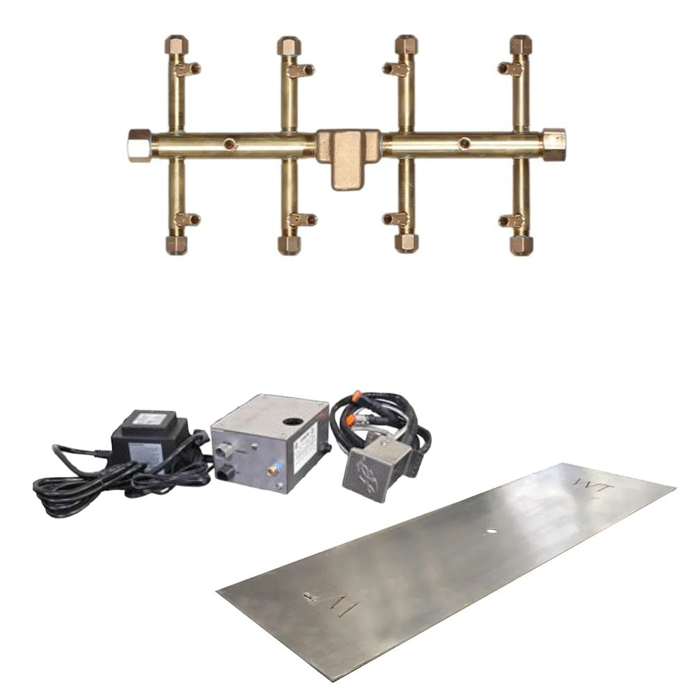 Electronic ignition burner kit manifold with two control boxes, cables, and stainless plate
