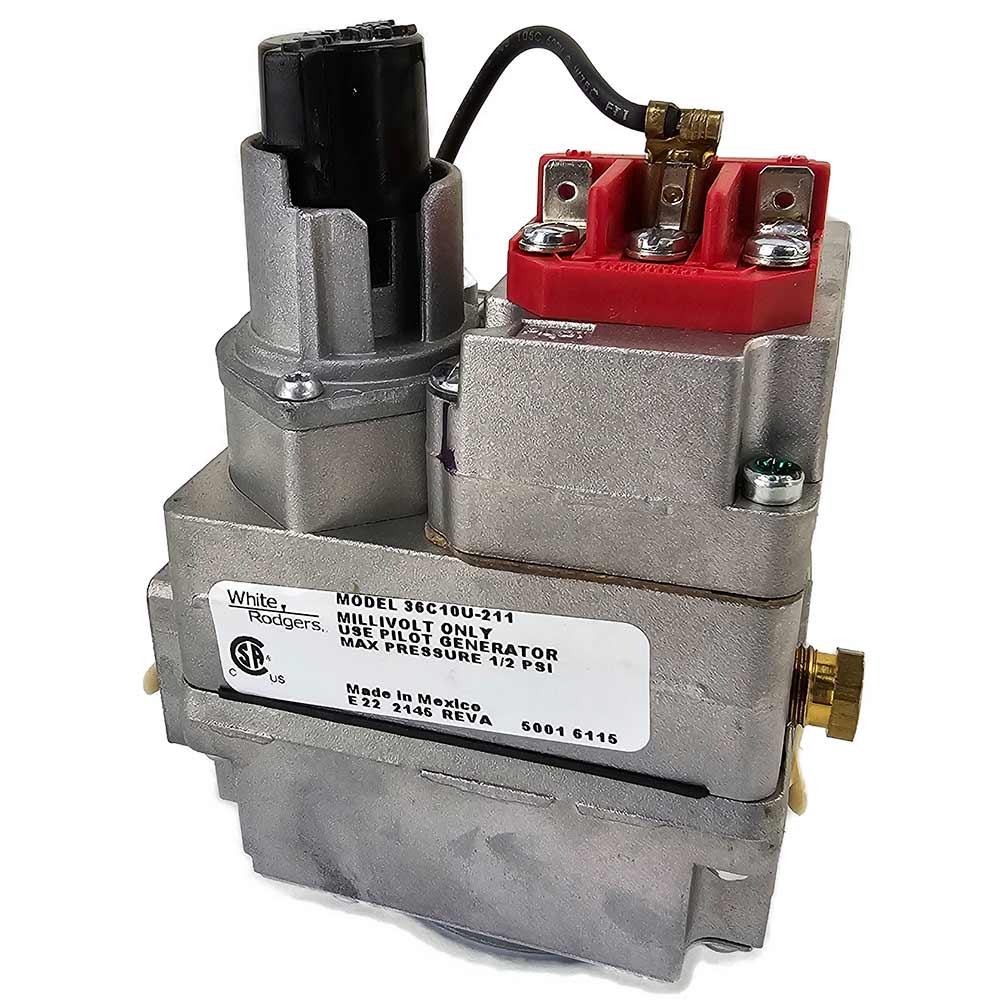 Gas millivolt replacement valve with red terminal block and metal body