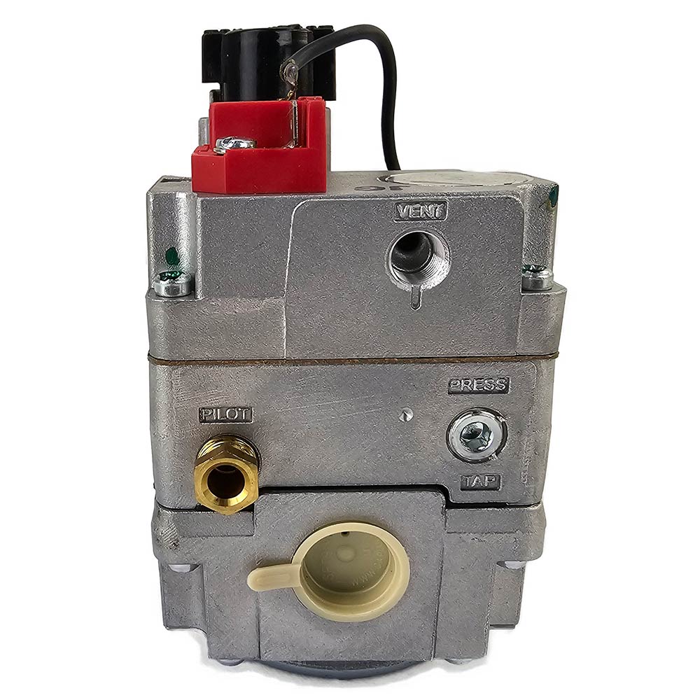 Gas millivolt replacement valve with pilot port and vent opening, black cable, metal housing