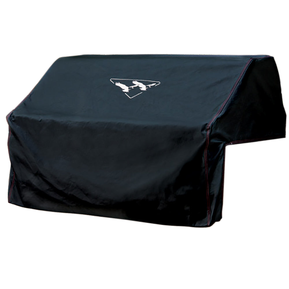 30-inch vinyl grill cover, dark with Twin Eagles emblem and red-trimmed edges