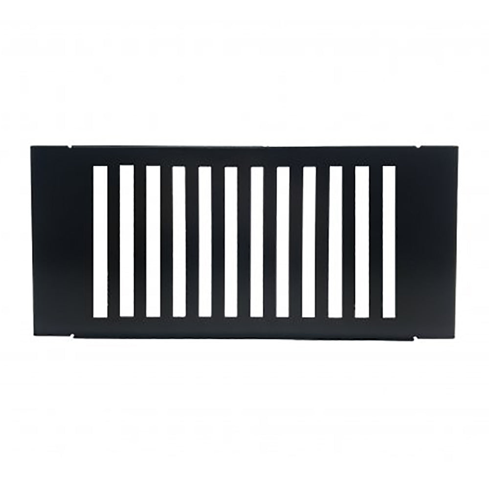 Rectangular black vent cover with vertical slat openings, 8.5 x 4 inches