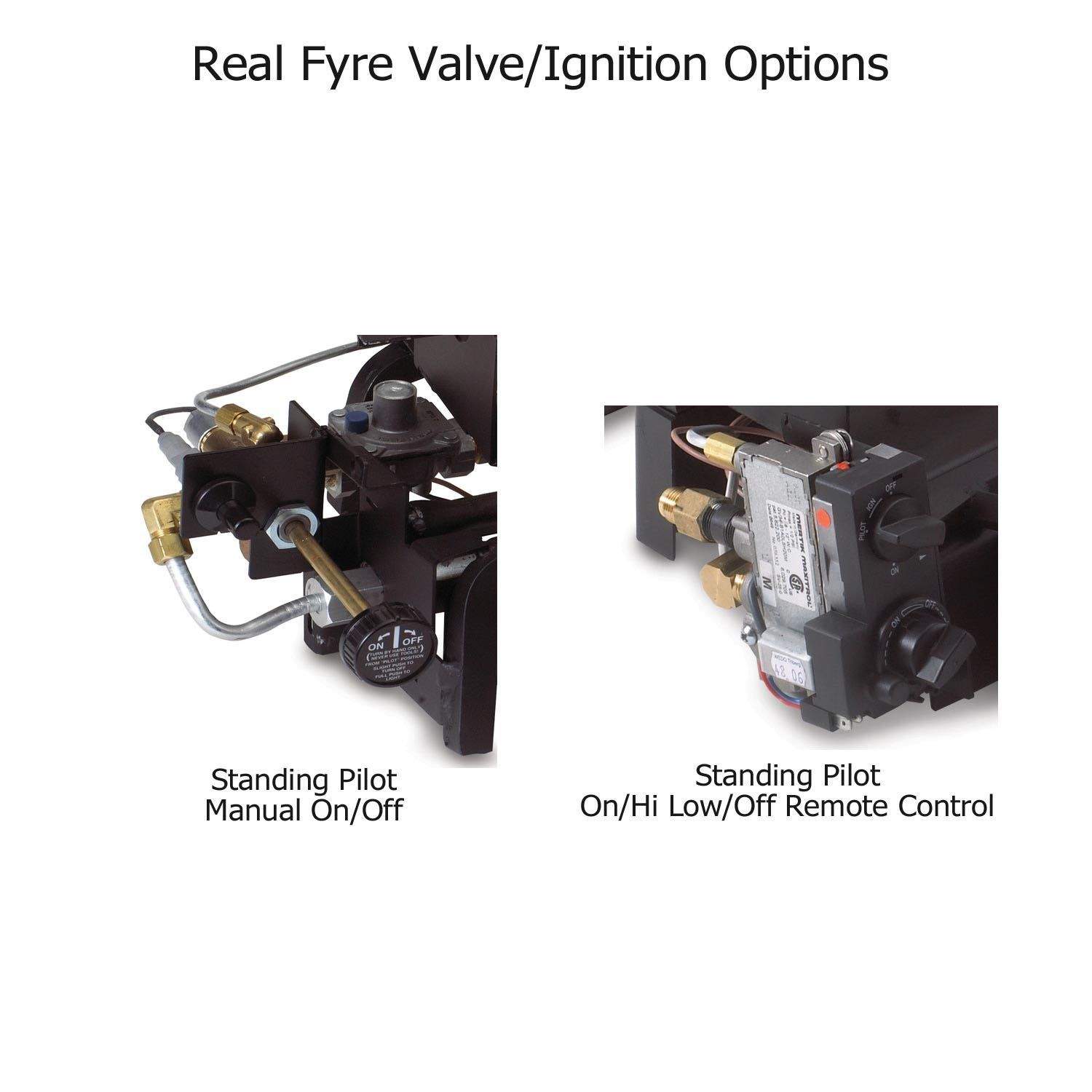 Gas log valve and ignition assembly with standing pilot manual and remote control options