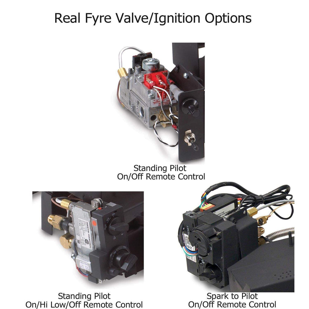 Ventless gas log ignition valve assembly with remote control wiring and controls