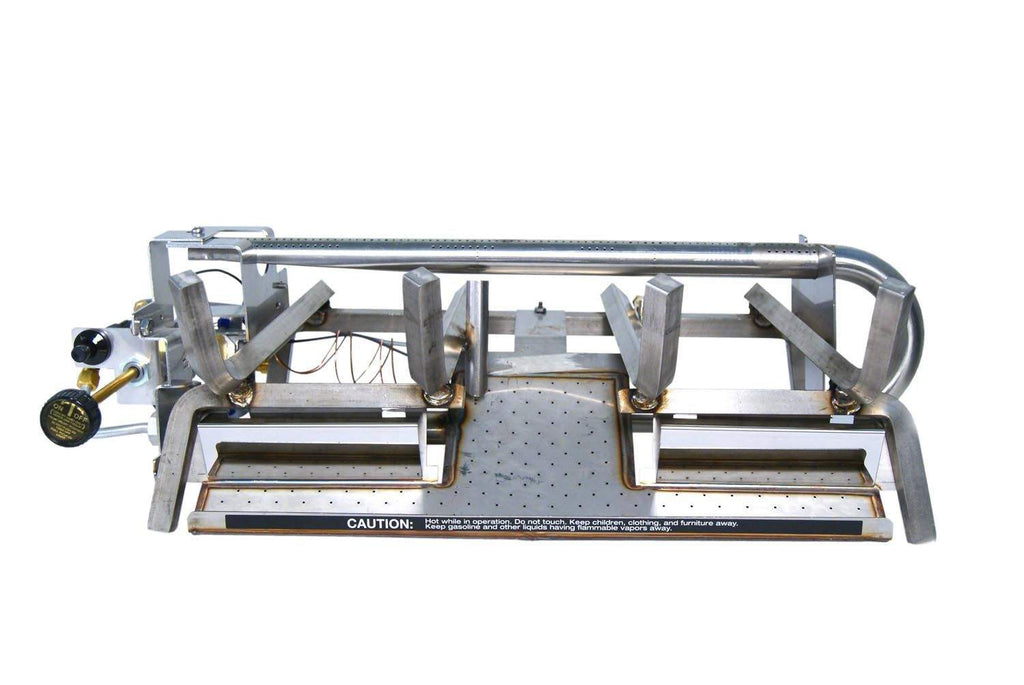 Ventless gas log burner with metal mounting frame and control gas line