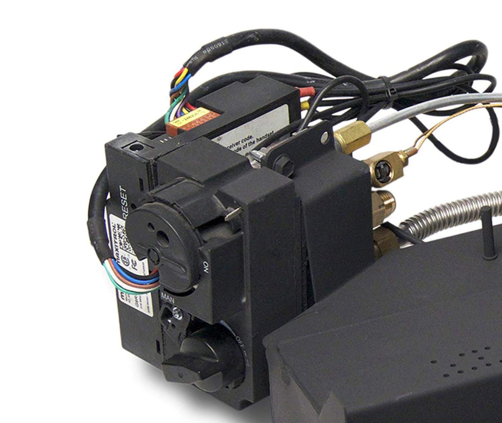 Ventless gas log valve and ignition module with wiring harness and brass fittings