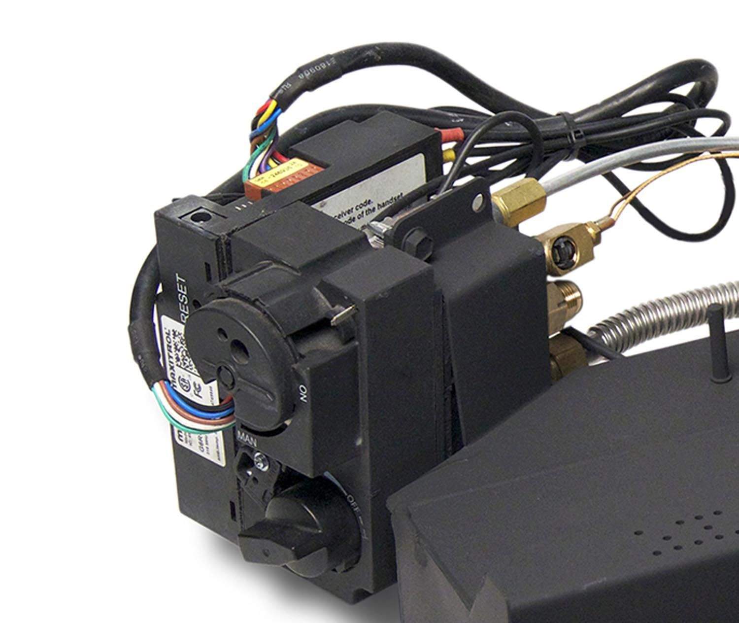 Ventless gas log valve and ignition module with wiring harness and brass fittings