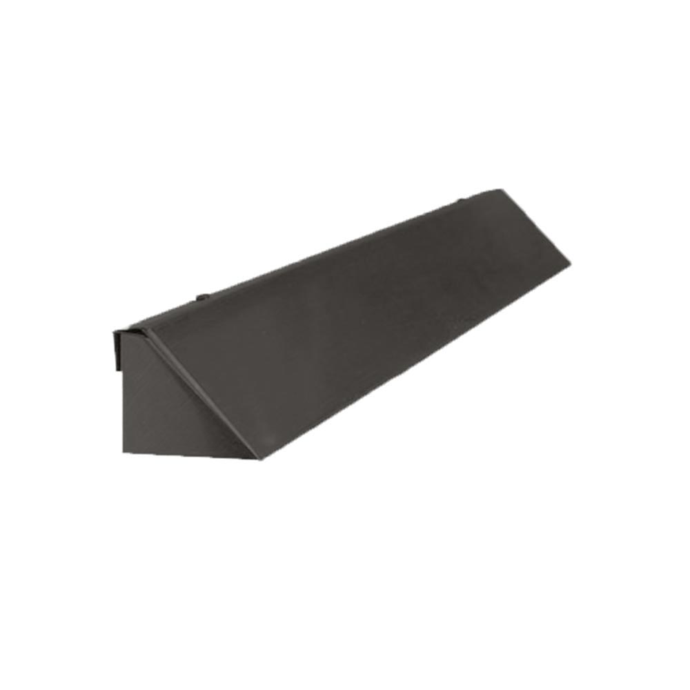 Extended firebox hood, matte black, angled side profile with front lip