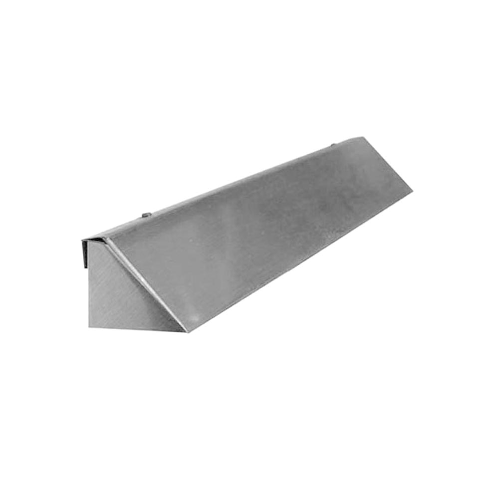 Metal extended firebox hood with angled top panel and side end cap