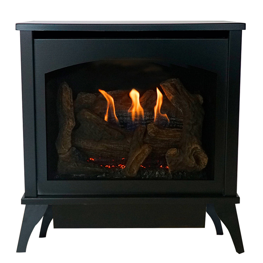 White Mountain Hearth VFD30MS Spirit Steel Ventless Gas Stove with Contour Burner and Log Set, 28.25-Inches