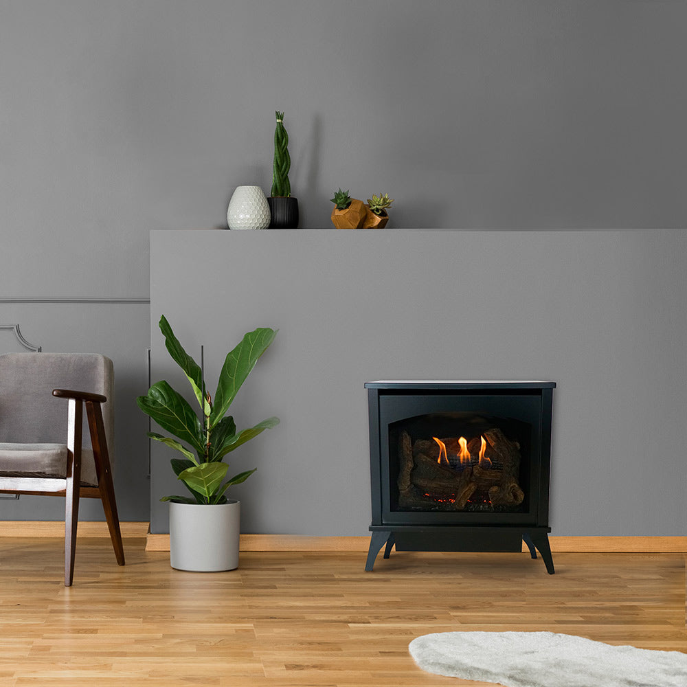 White Mountain Hearth VFD20MS Spirit Steel Ventless Gas Stove with Contour Burner and Log Set, 21.5-Inches