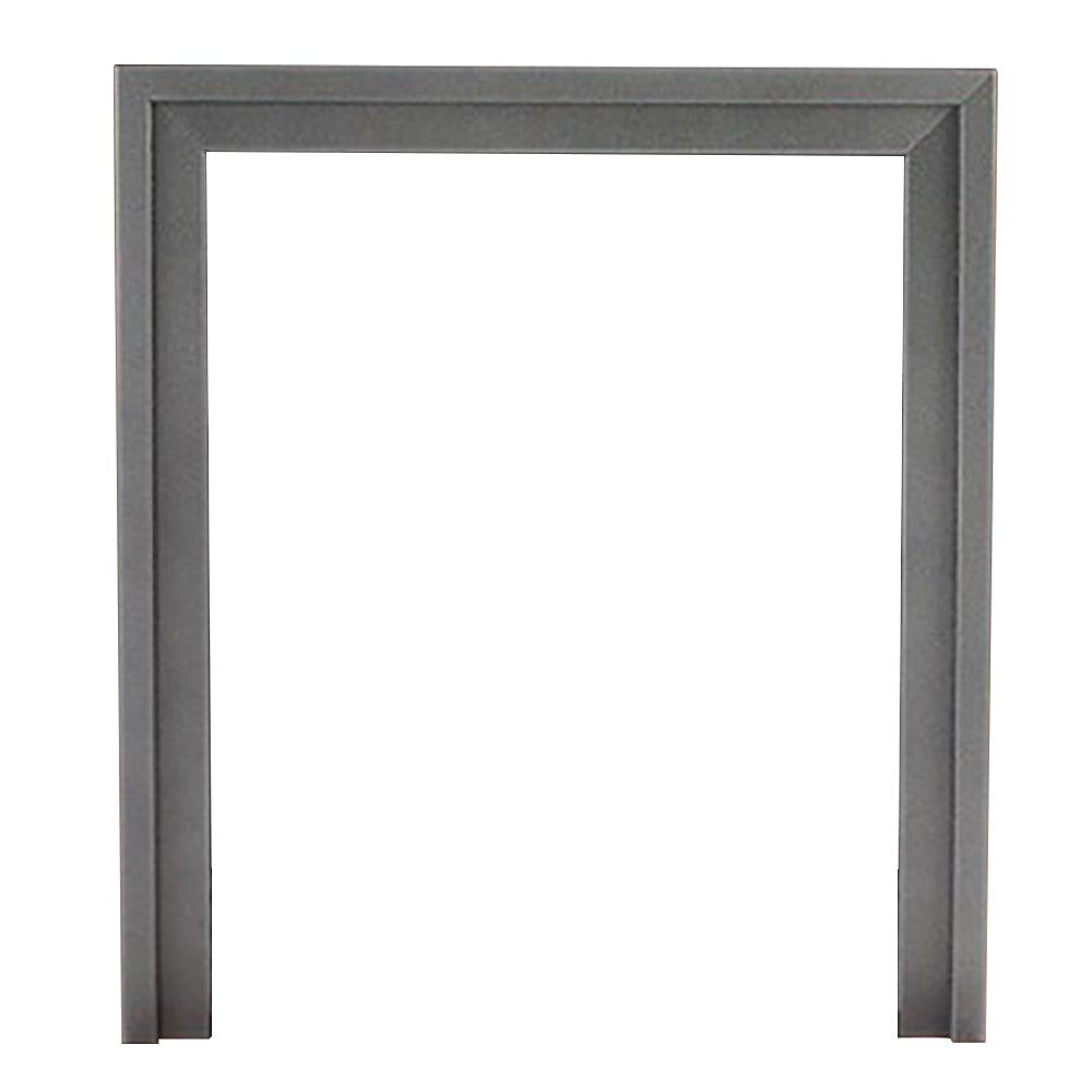 Hammered pewter steel fireplace frame with rectangular opening and side legs