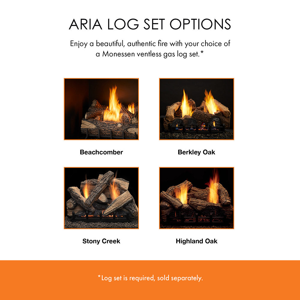 Ventless gas log set options with four illustrated log styles