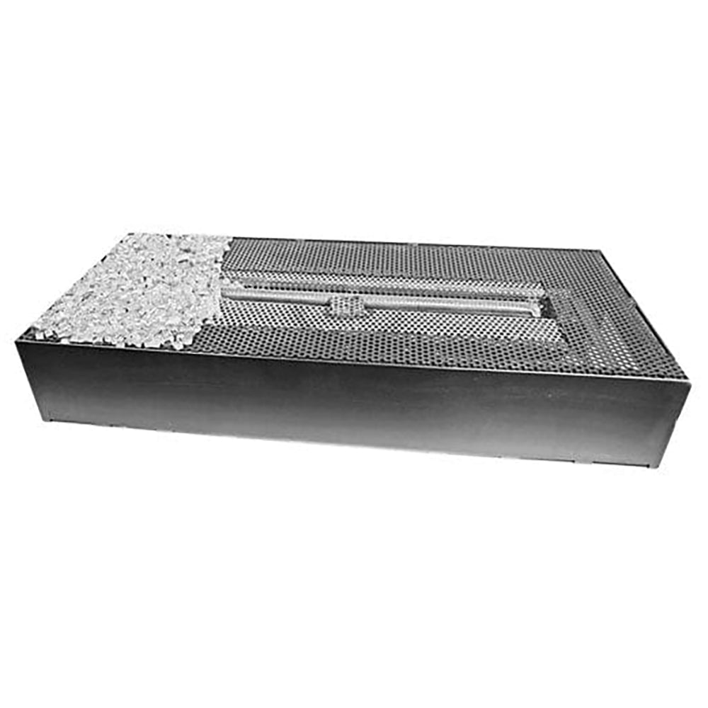 Linear drop-in burner system with metal housing and mesh grate