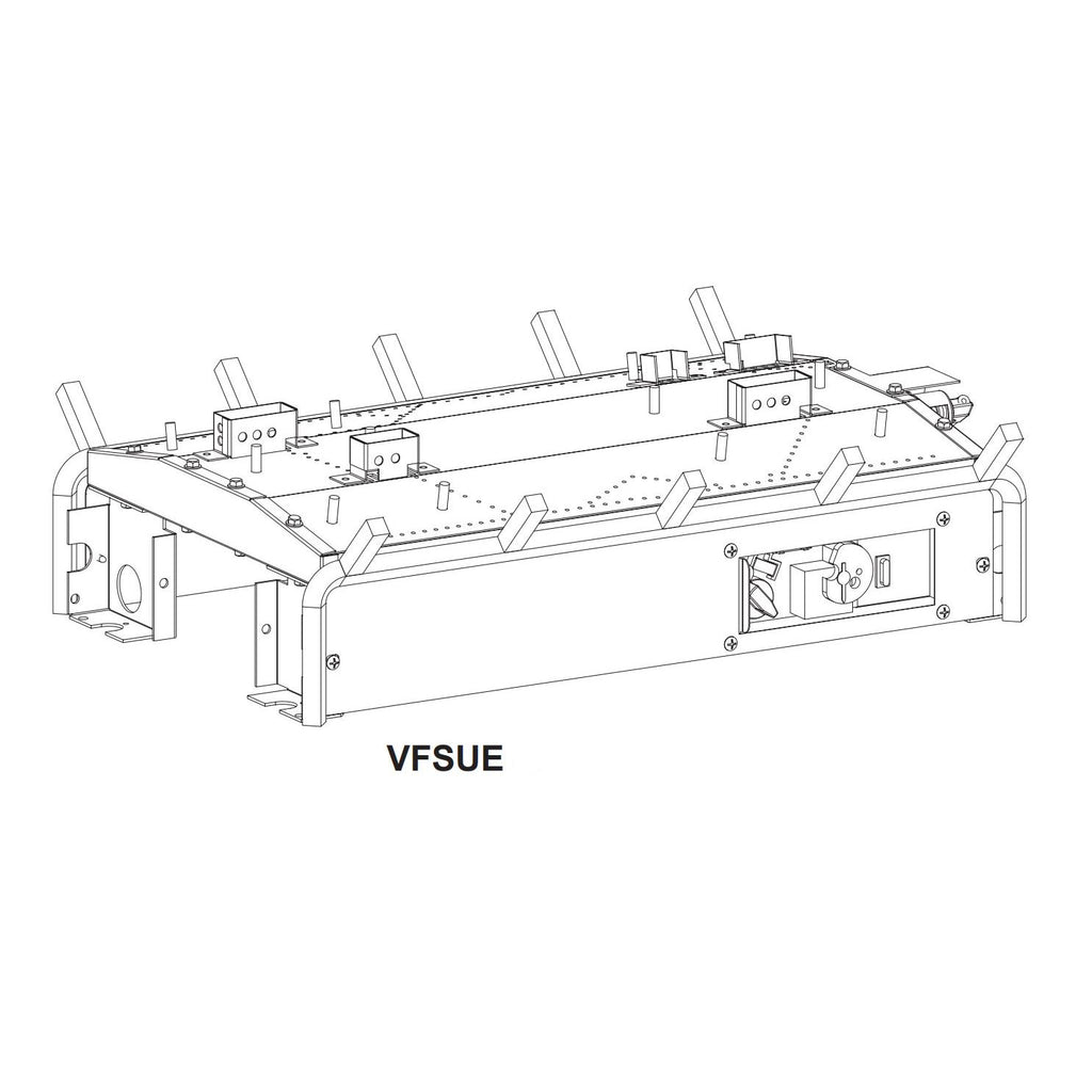 Double-sided slope glaze burner base, side view diagram with VFSUE label