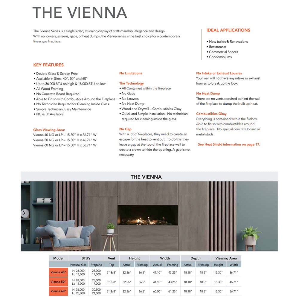 Sierra Flame VIENNA-40 40-Inch Vienna Direct Vent Built-In Linear Gas Fireplace