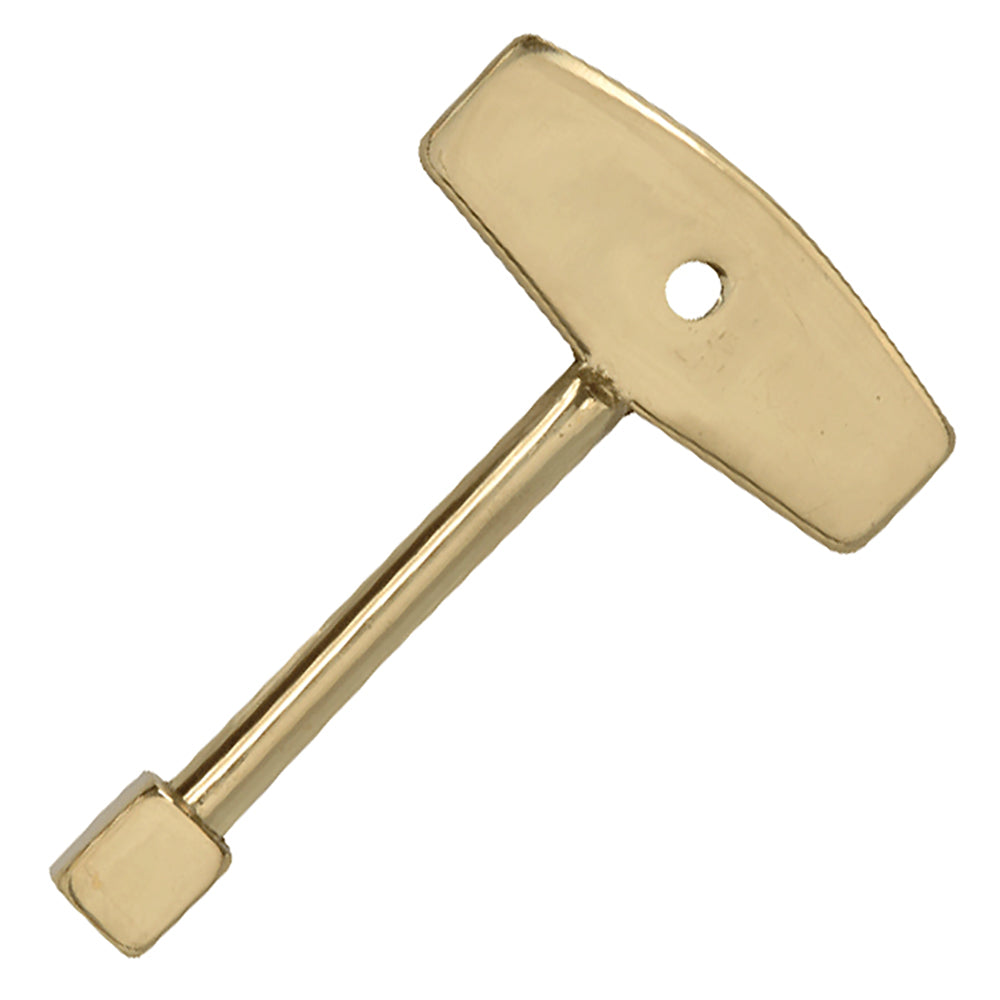 Brass gas valve key with flat head and small square drive end