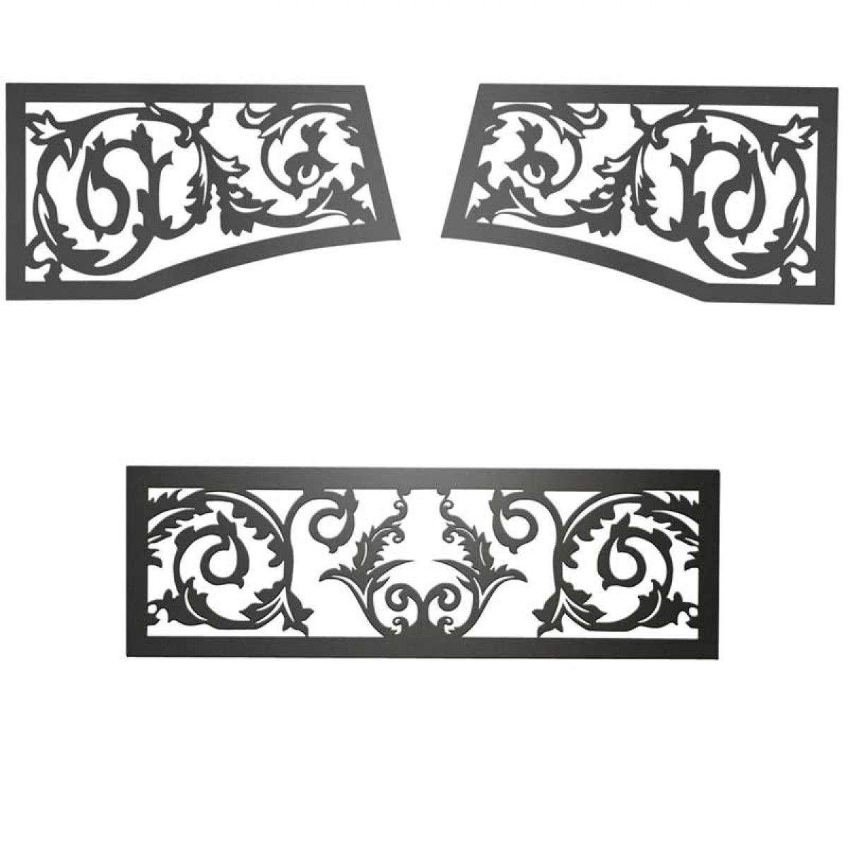 Black Victorian ornamental fireplace inset panel with scrollwork