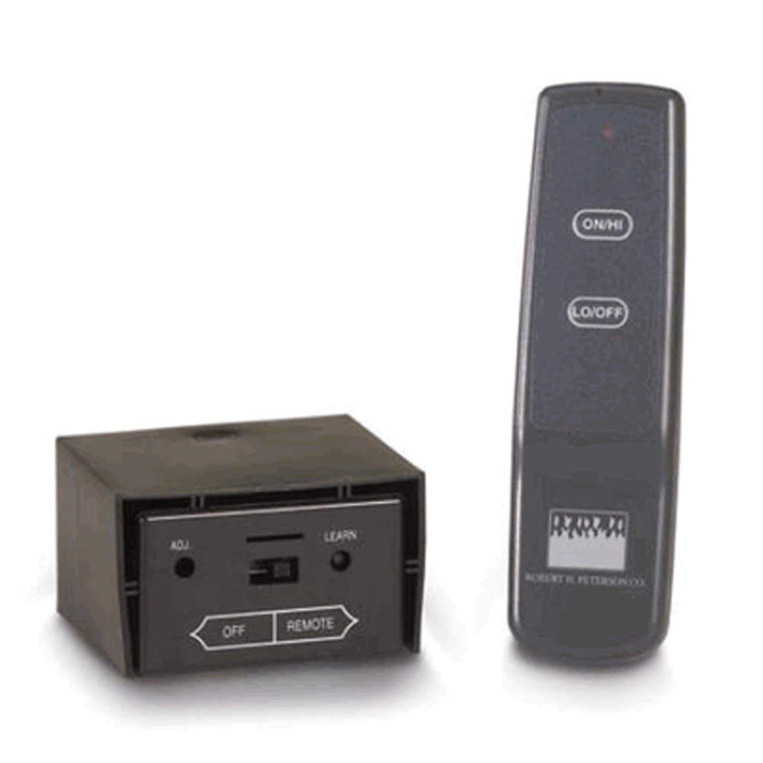 Fireplace remote control and receiver module, black with ON/OFF and flame buttons