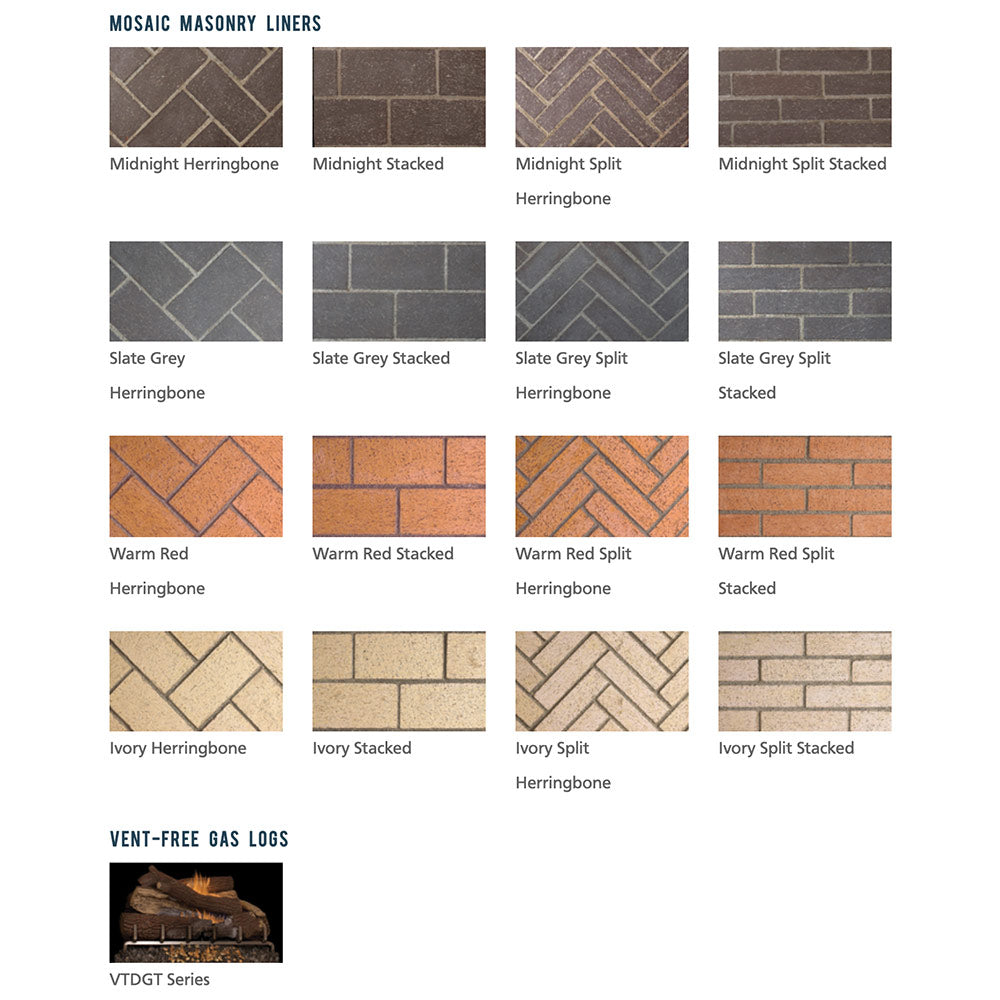 Mosaic masonry liners pattern swatches chart showing multiple brick colors