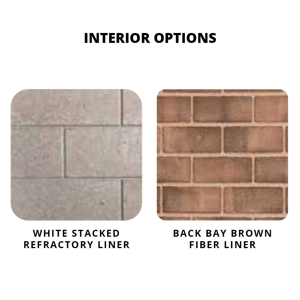 Firebox interior liner samples: white stacked refractory and back bay brown fiber