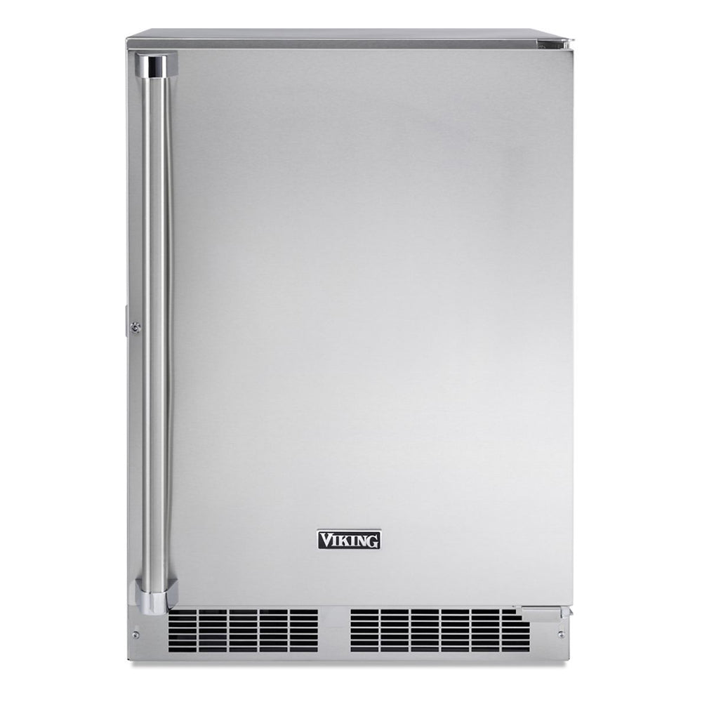 Stainless steel undercounter refrigerator with front door and side handle