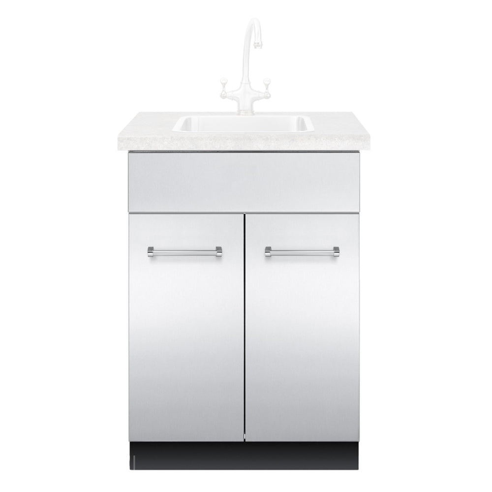 Stainless steel sink base cabinet with two doors and built-in sink top