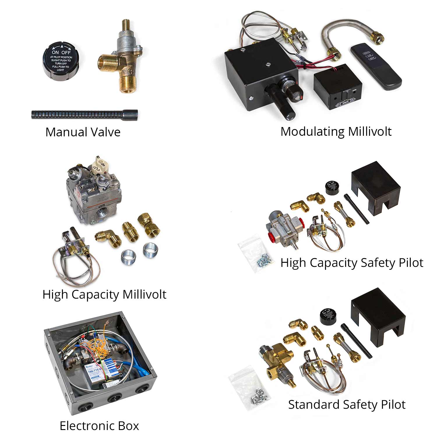Gas valve, control module, and pilot components with wiring and parts
