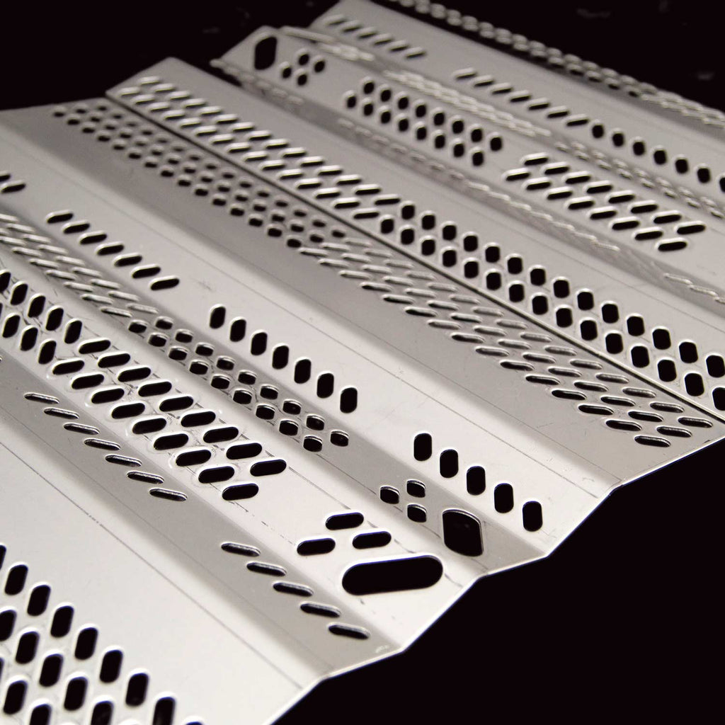 Stainless grill burner cover with rows of perforations
